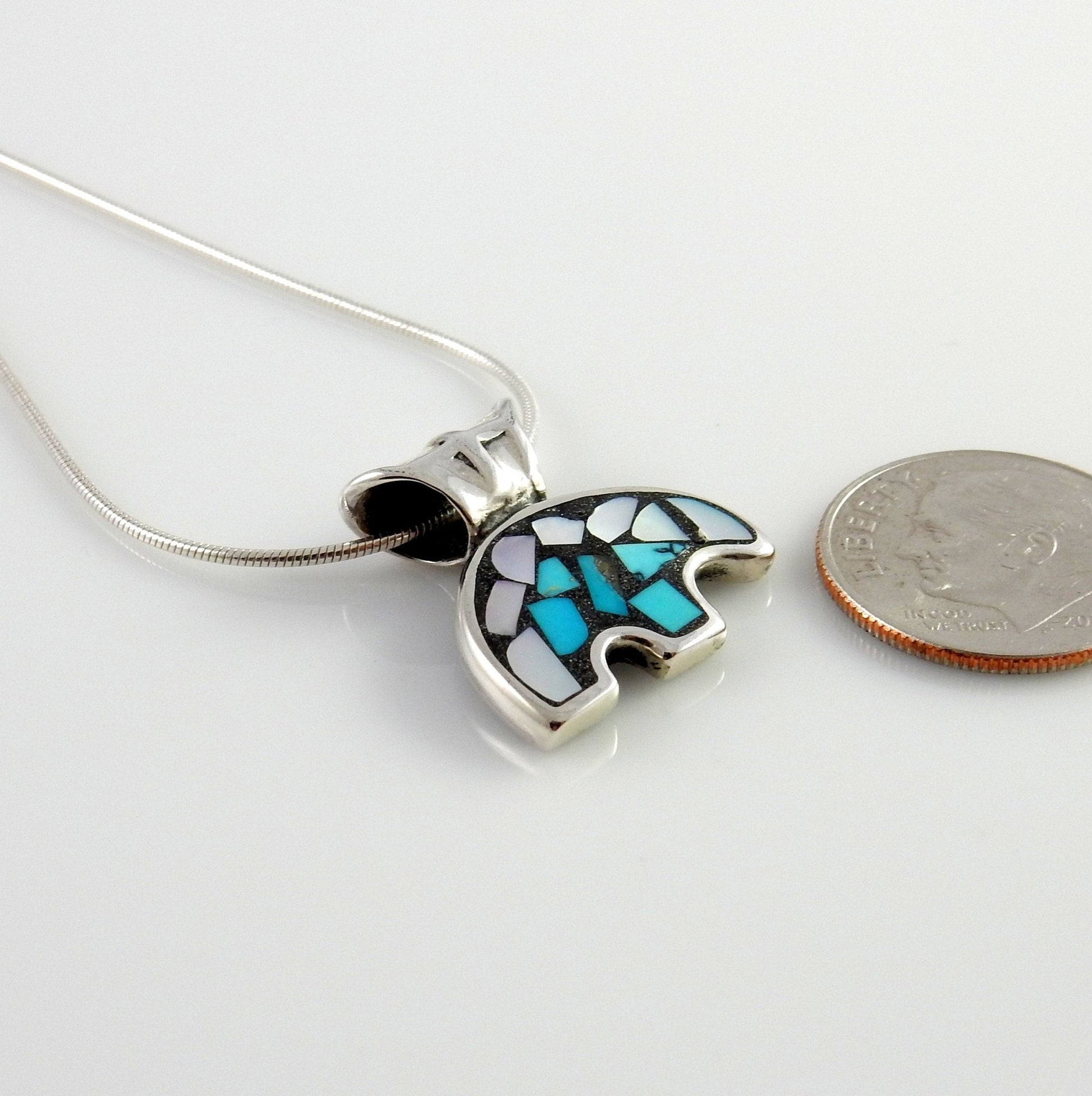 Sterling Silver Turquoise Mother of Pearl Mosaic Bear Pendant - DeSantis
