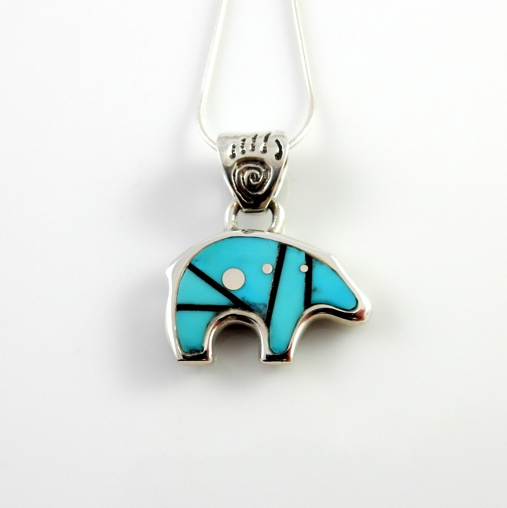 Sterling Silver Turquoise Onyx Inlay Bear Pendant - DeSantis