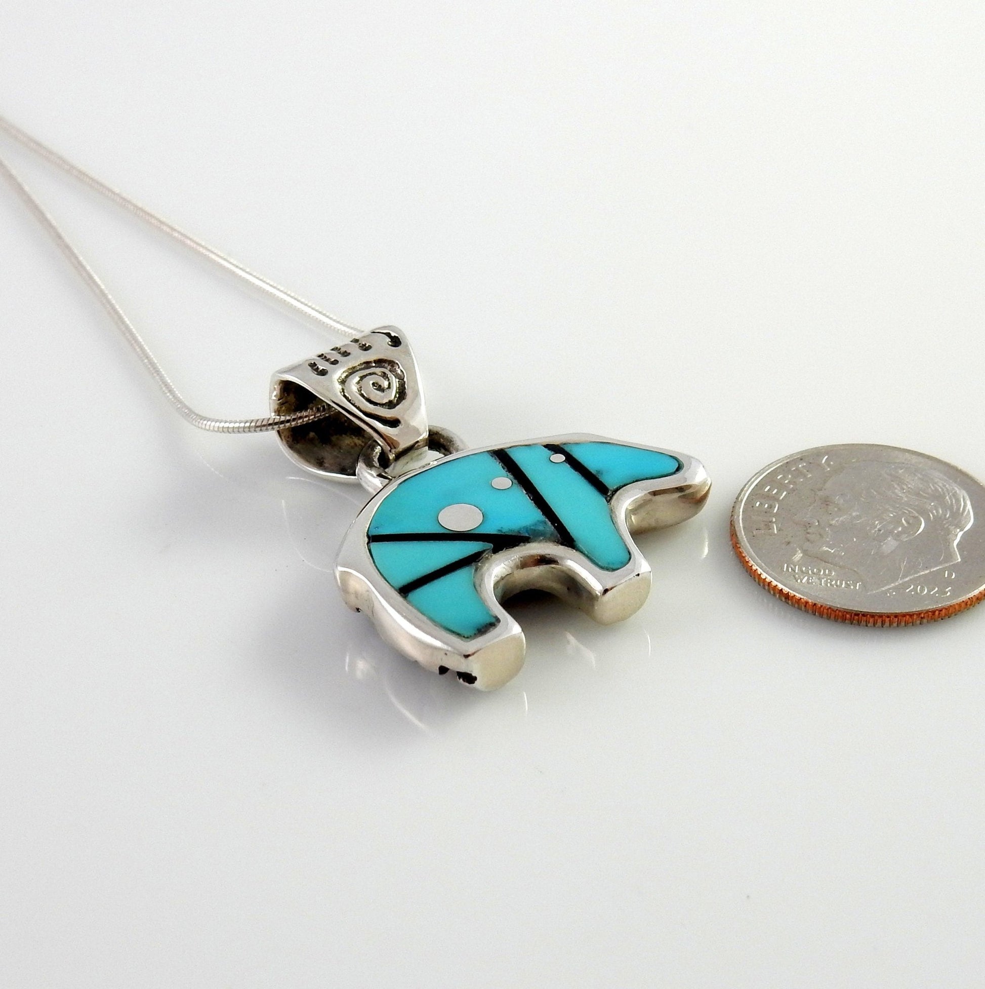 Sterling Silver Turquoise Onyx Inlay Bear Pendant - DeSantis