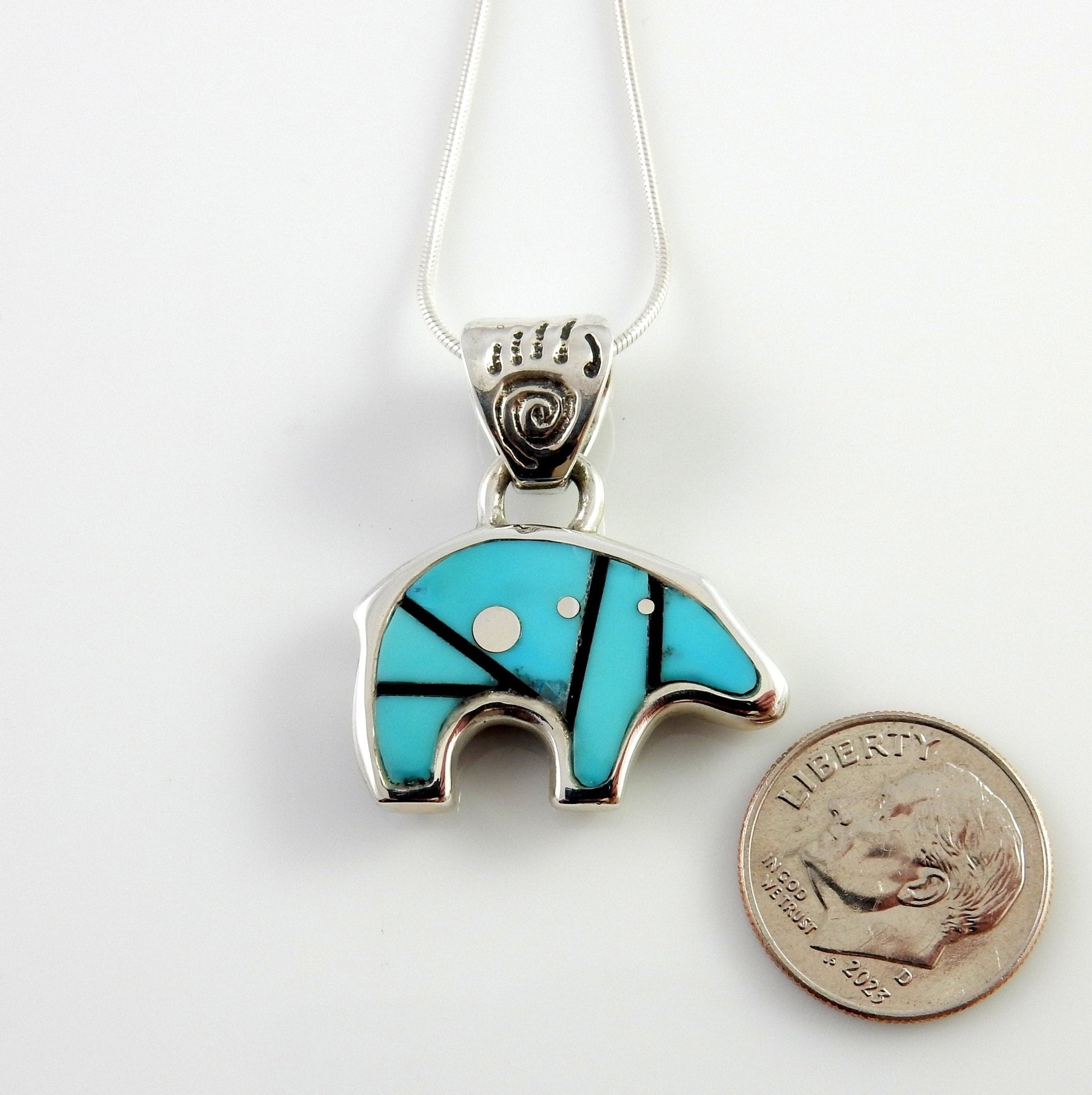 Sterling Silver Turquoise Onyx Inlay Bear Pendant - DeSantis