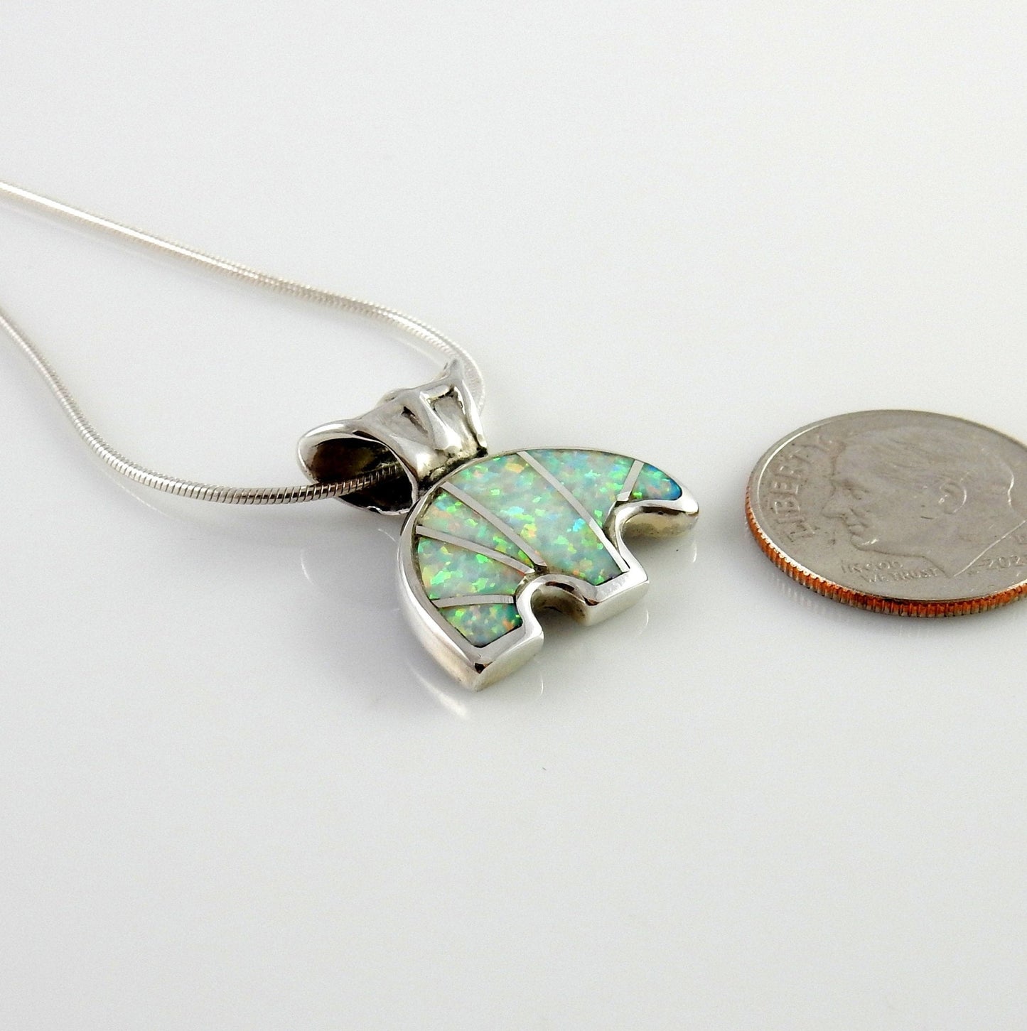 Sterling Silver White Opal Inlay Bear Pendant - DeSantis