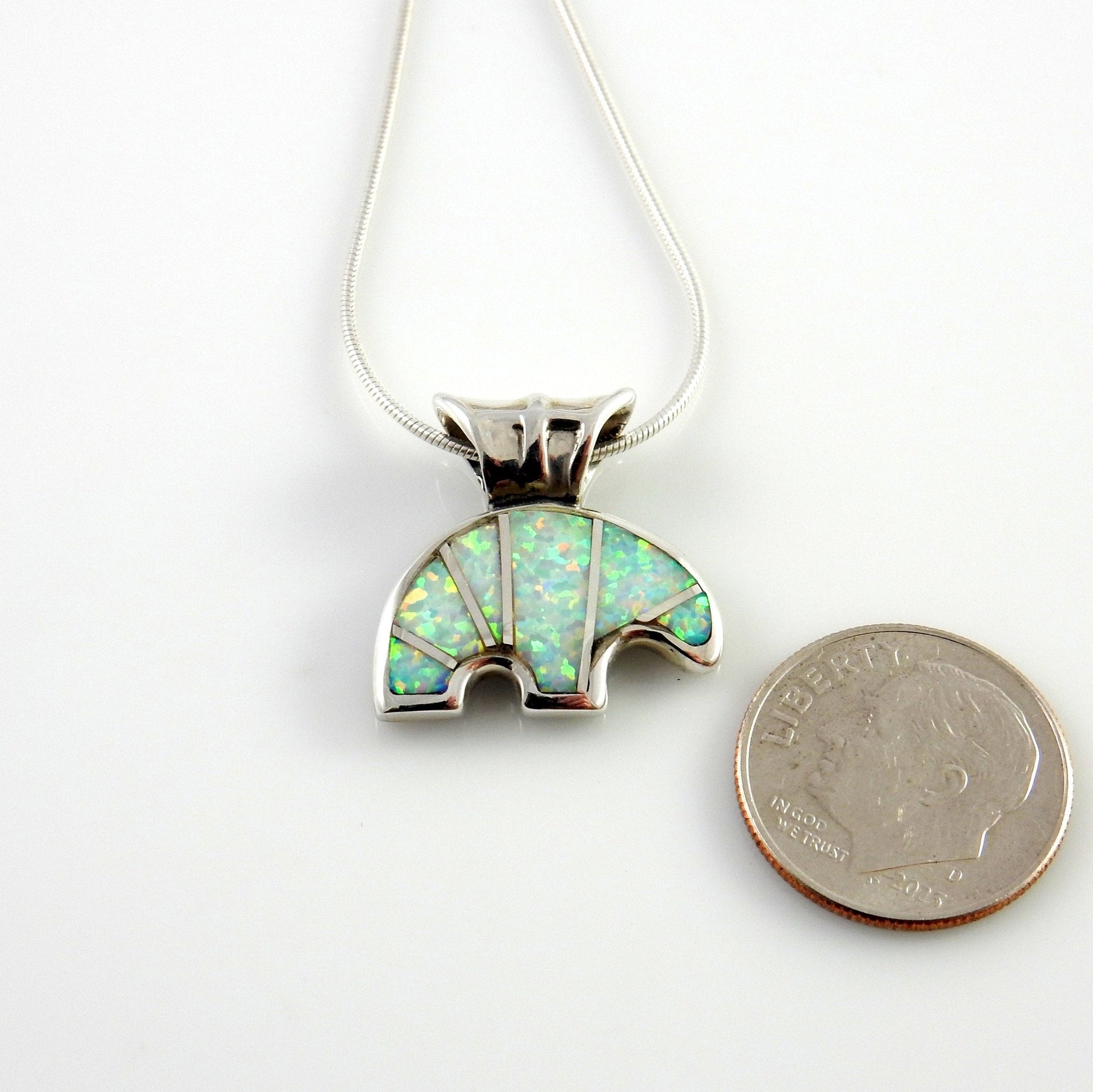 Sterling Silver White Opal Inlay Bear Pendant - DeSantis