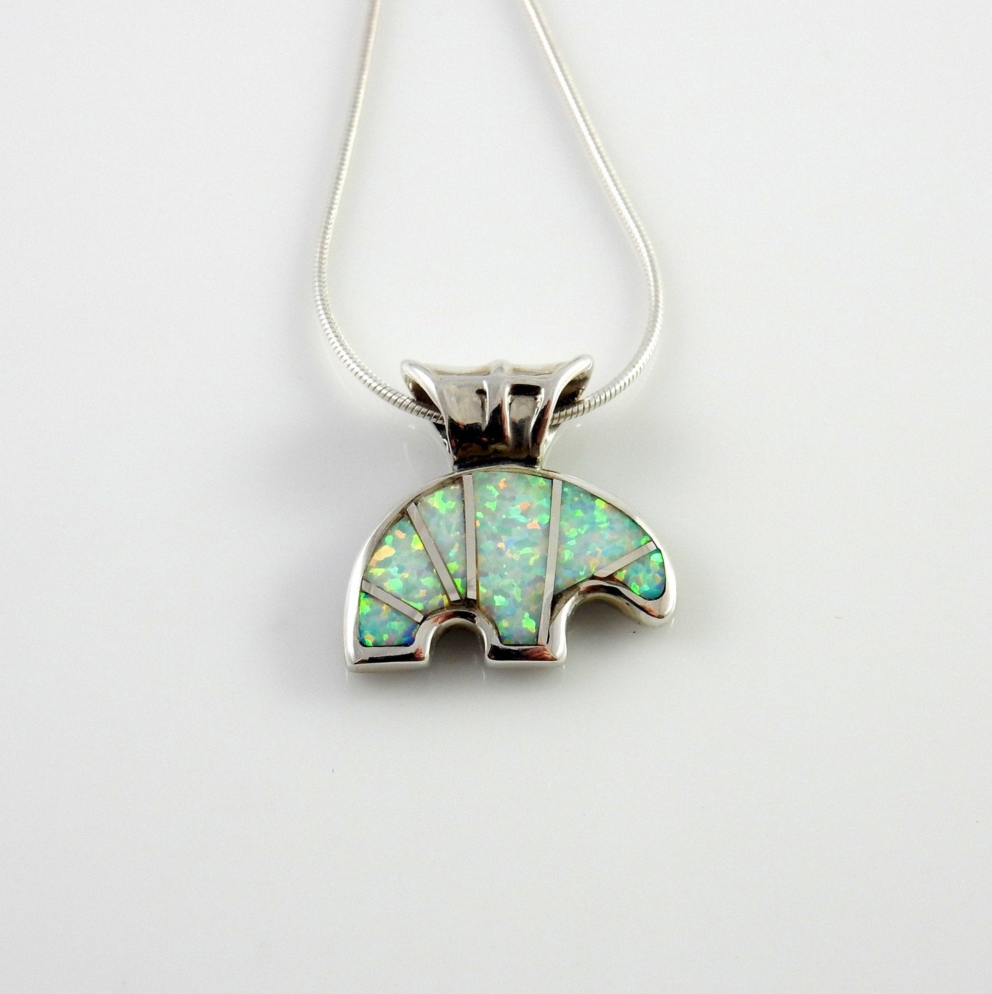 Sterling Silver White Opal Inlay Bear Pendant - DeSantis