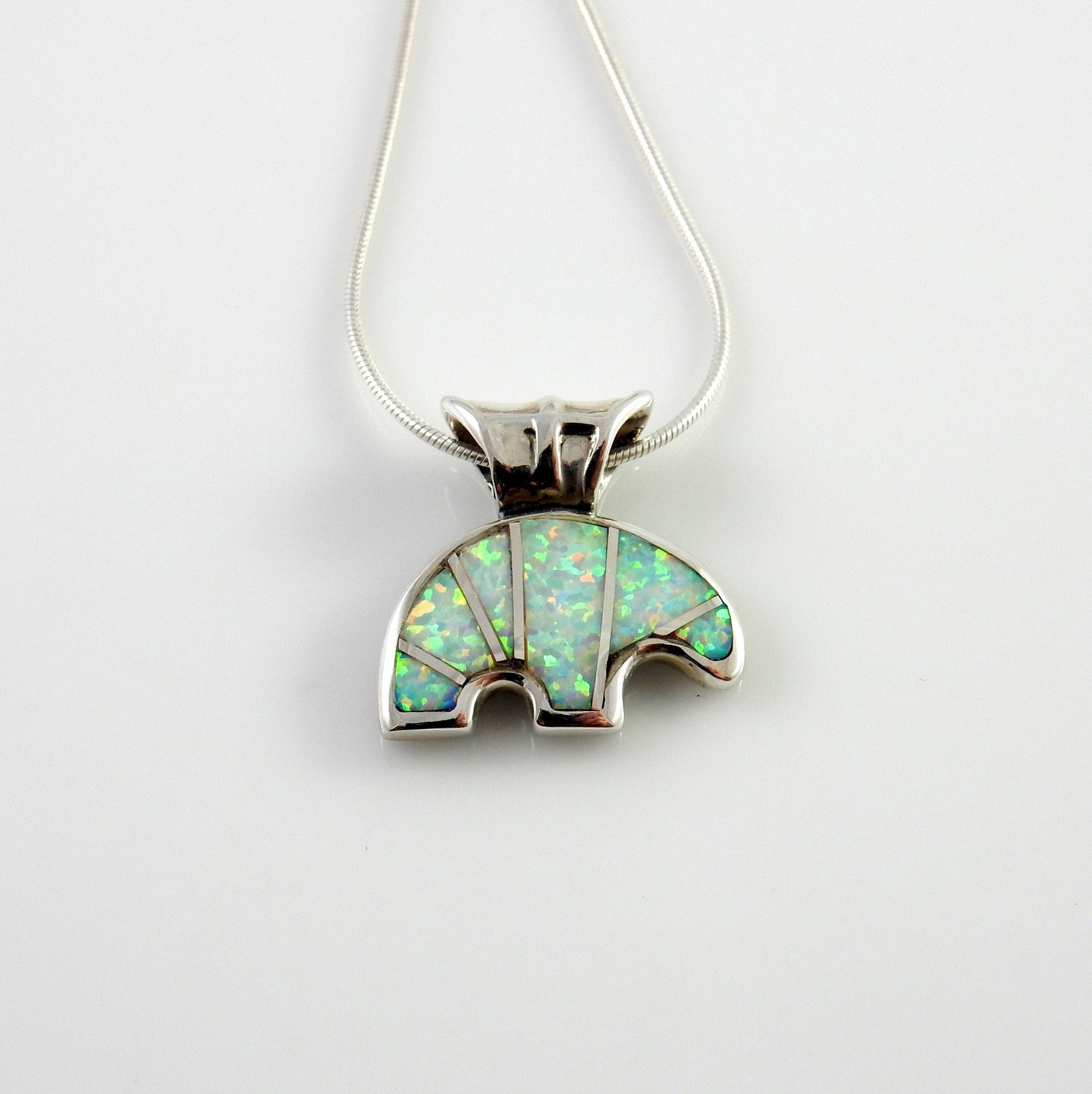 Sterling Silver White Opal Inlay Bear Pendant - DeSantis