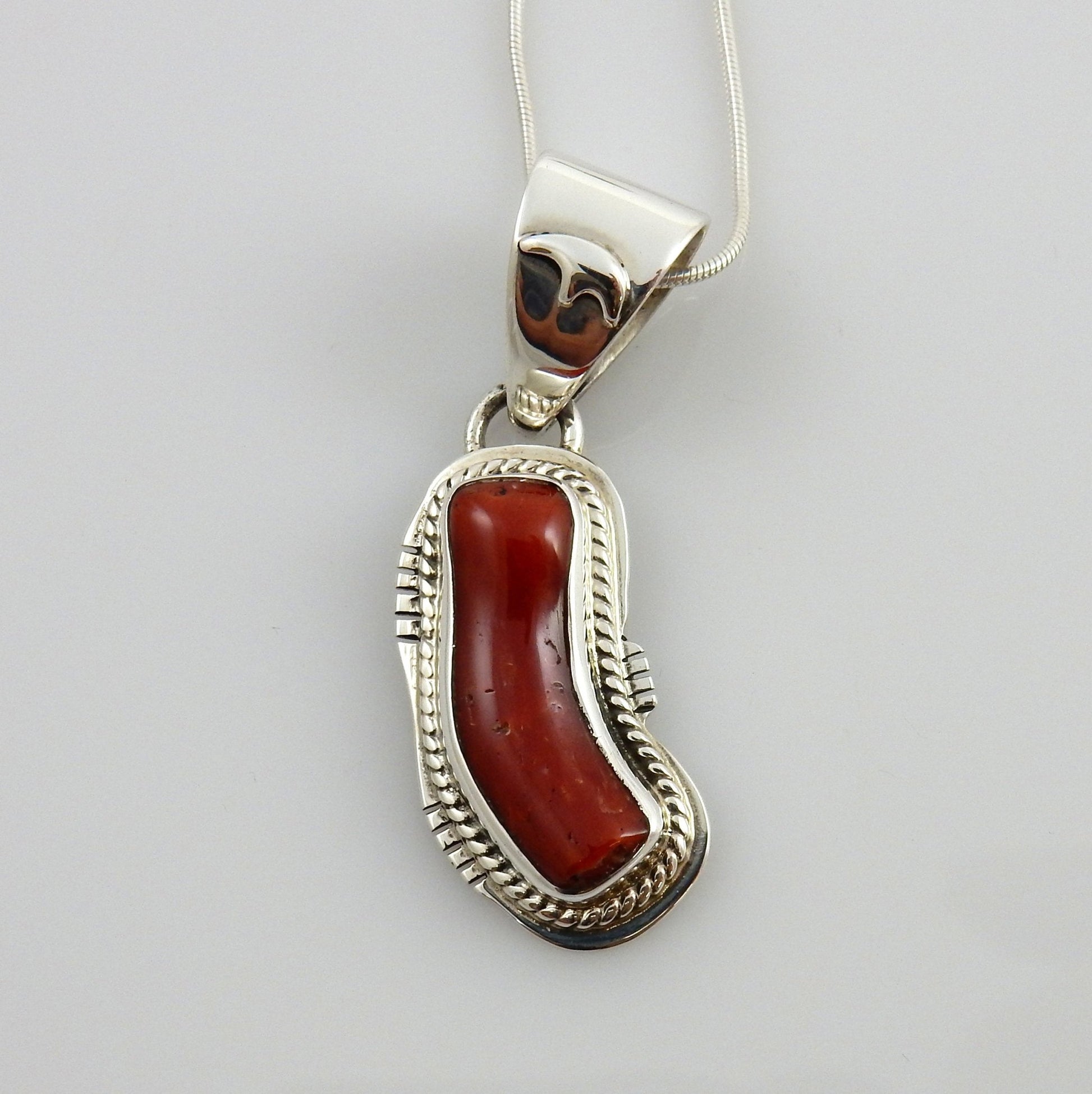 Unique One - of - a - kind Sterling Silver Italian Red Coral drop Pendant w/ 18" snake chain - DeSantis