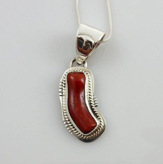 Unique One - of - a - kind Sterling Silver Italian Red Coral drop Pendant w/ 18" snake chain - DeSantis