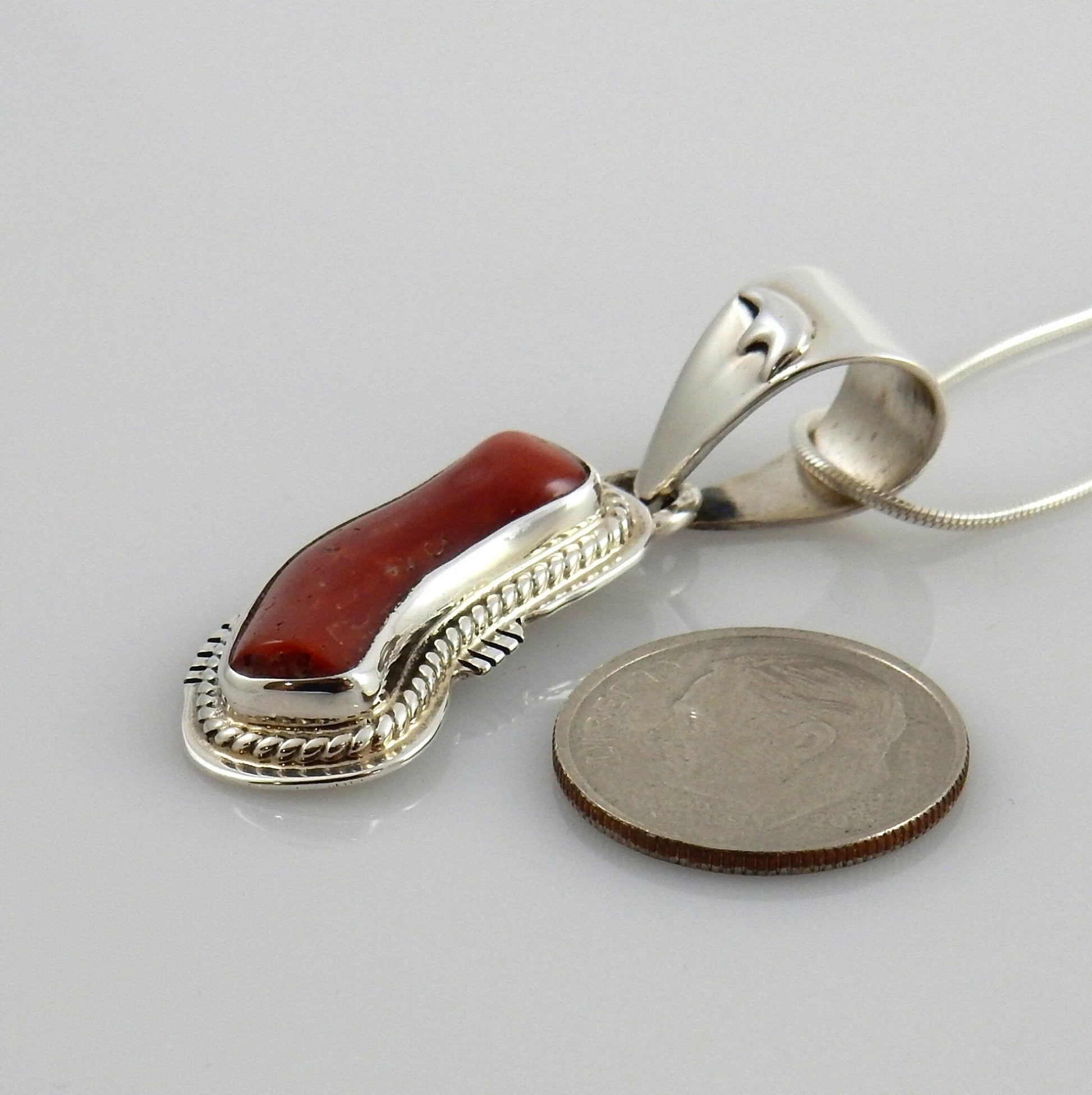 Unique One - of - a - kind Sterling Silver Italian Red Coral drop Pendant w/ 18" snake chain - DeSantis