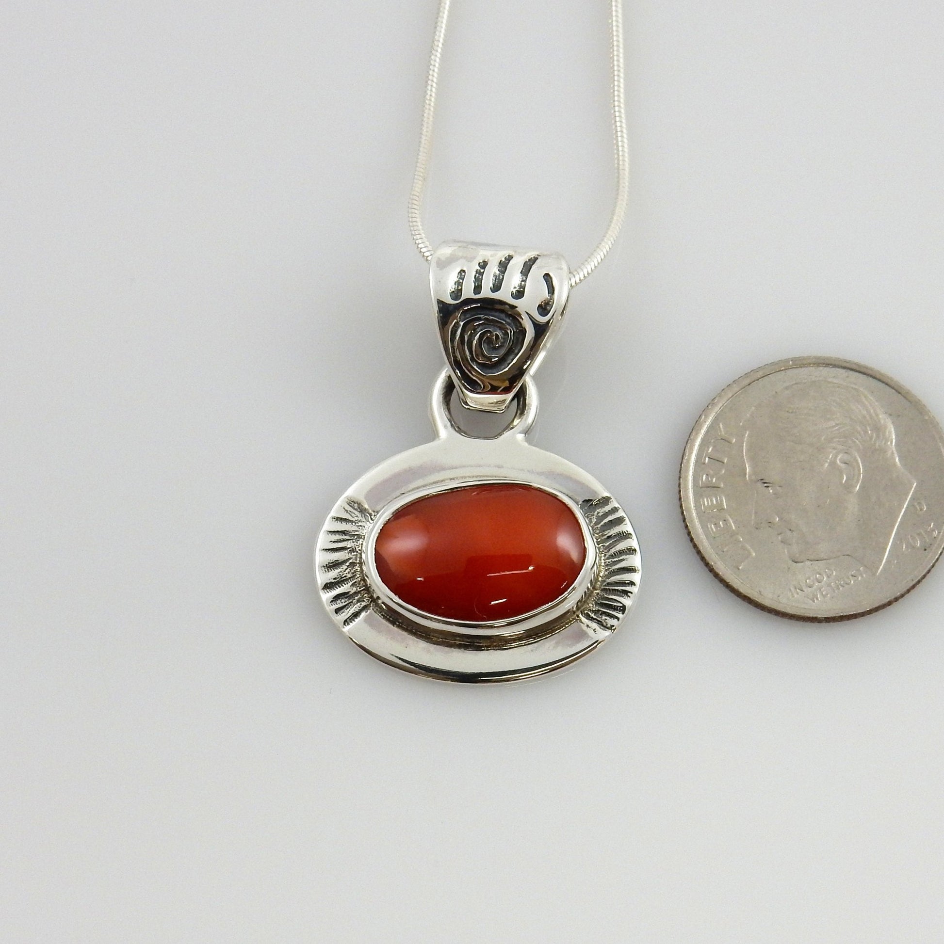 Unique Sterling Silver Italian Red Coral drop Bear Paw Pendant w/ 18" snake chain - DeSantis