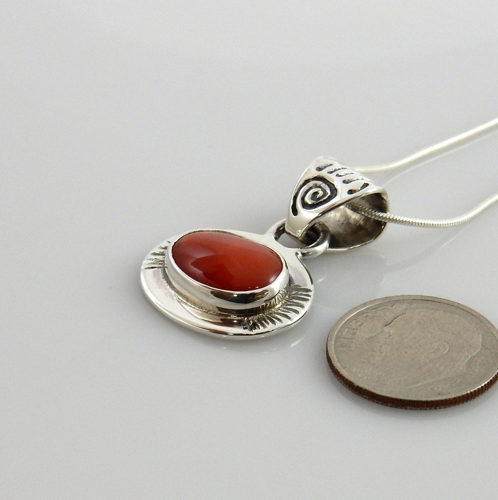 Unique Sterling Silver Italian Red Coral drop Bear Paw Pendant w/ 18" snake chain - DeSantis
