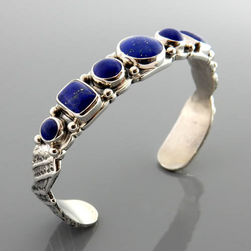 Natural Blue Lapis Lazuli Sterling Silver Cuff Bracelet