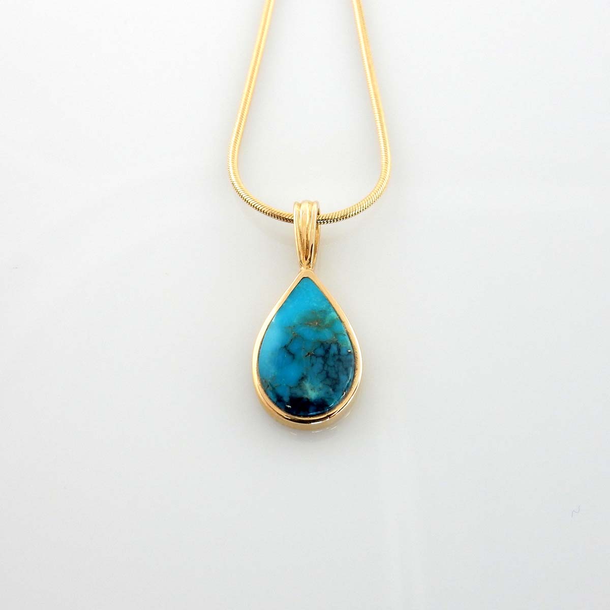 14kt Gold Blue Morenci Turquoise Inlay Teardrop Pendant - DeSantis