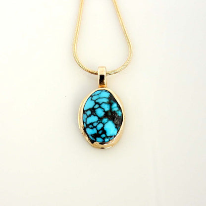 14kt Gold Blue Spiderweb Turquoise Drop Pendant - DeSantis