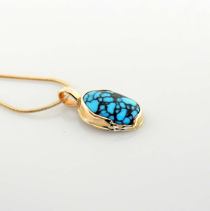 14kt Gold Blue Spiderweb Turquoise Drop Pendant - DeSantis