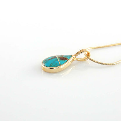 14kt Gold Blue Spiderweb Turquoise Inlay Teardrop Pendant - DeSantis