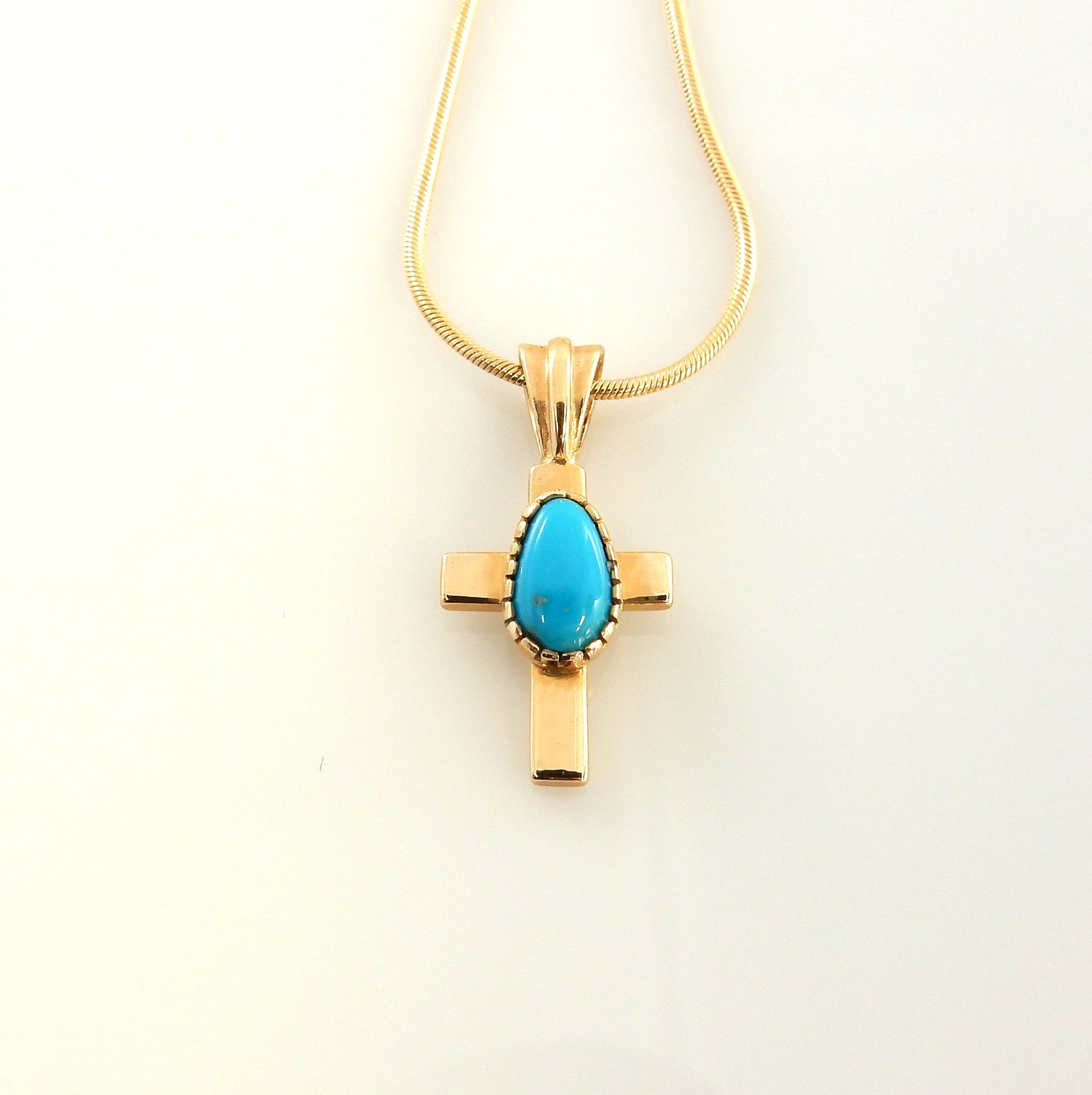 14kt Gold Blue Turquoise Cross Pendant - DeSantis