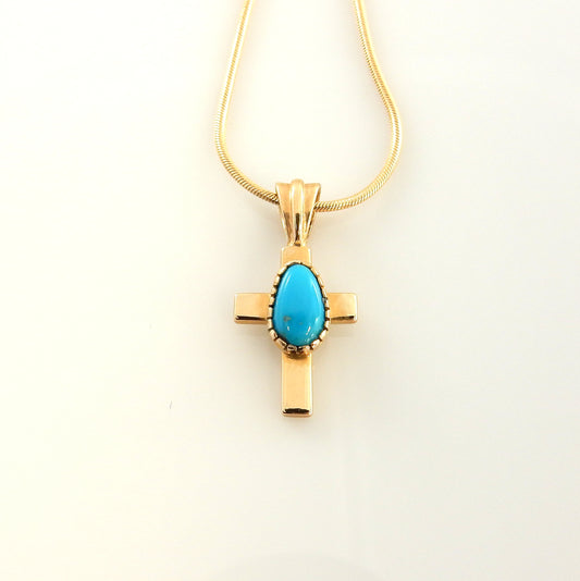 14kt Gold Blue Turquoise Cross Pendant - DeSantis