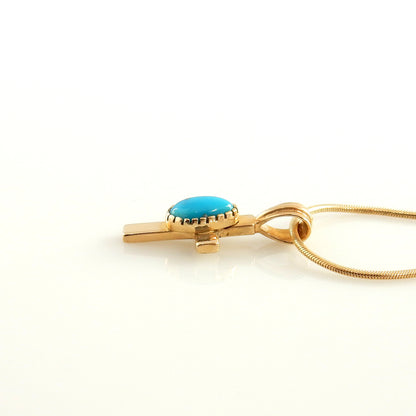 14kt Gold Blue Turquoise Cross Pendant - DeSantis