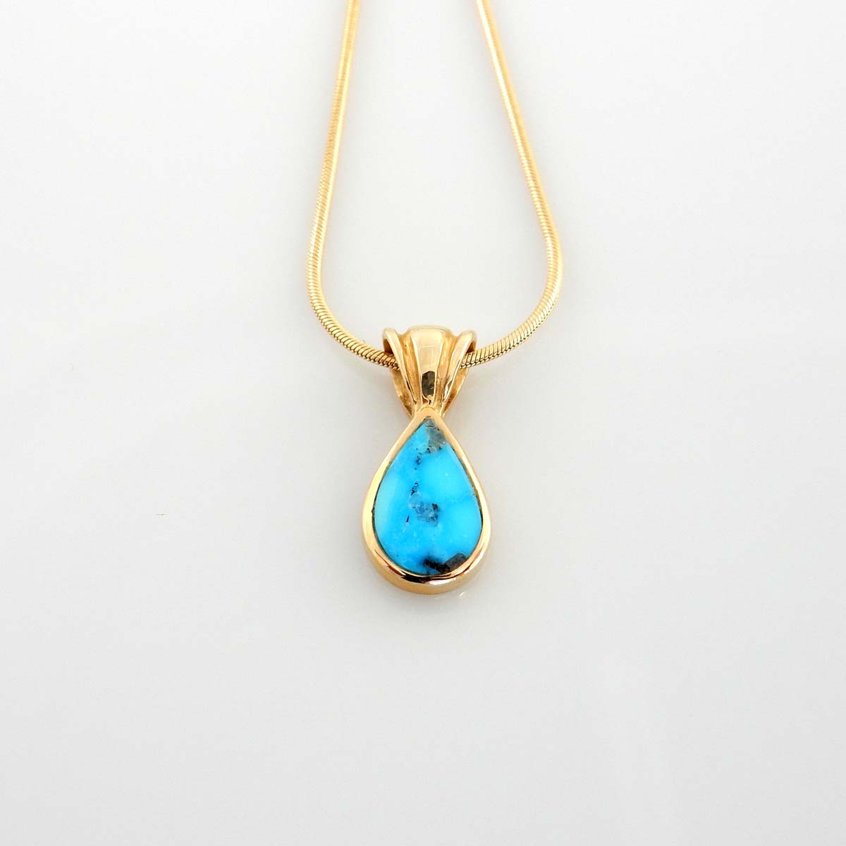 14kt Gold Blue Turquoise Inlay Teardrop Pendant - DeSantis