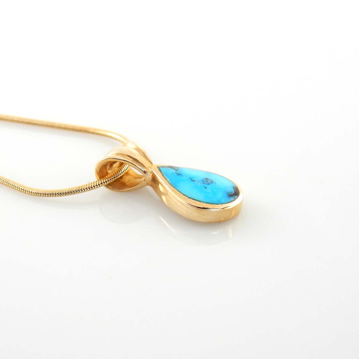 14kt Gold Blue Turquoise Inlay Teardrop Pendant - DeSantis