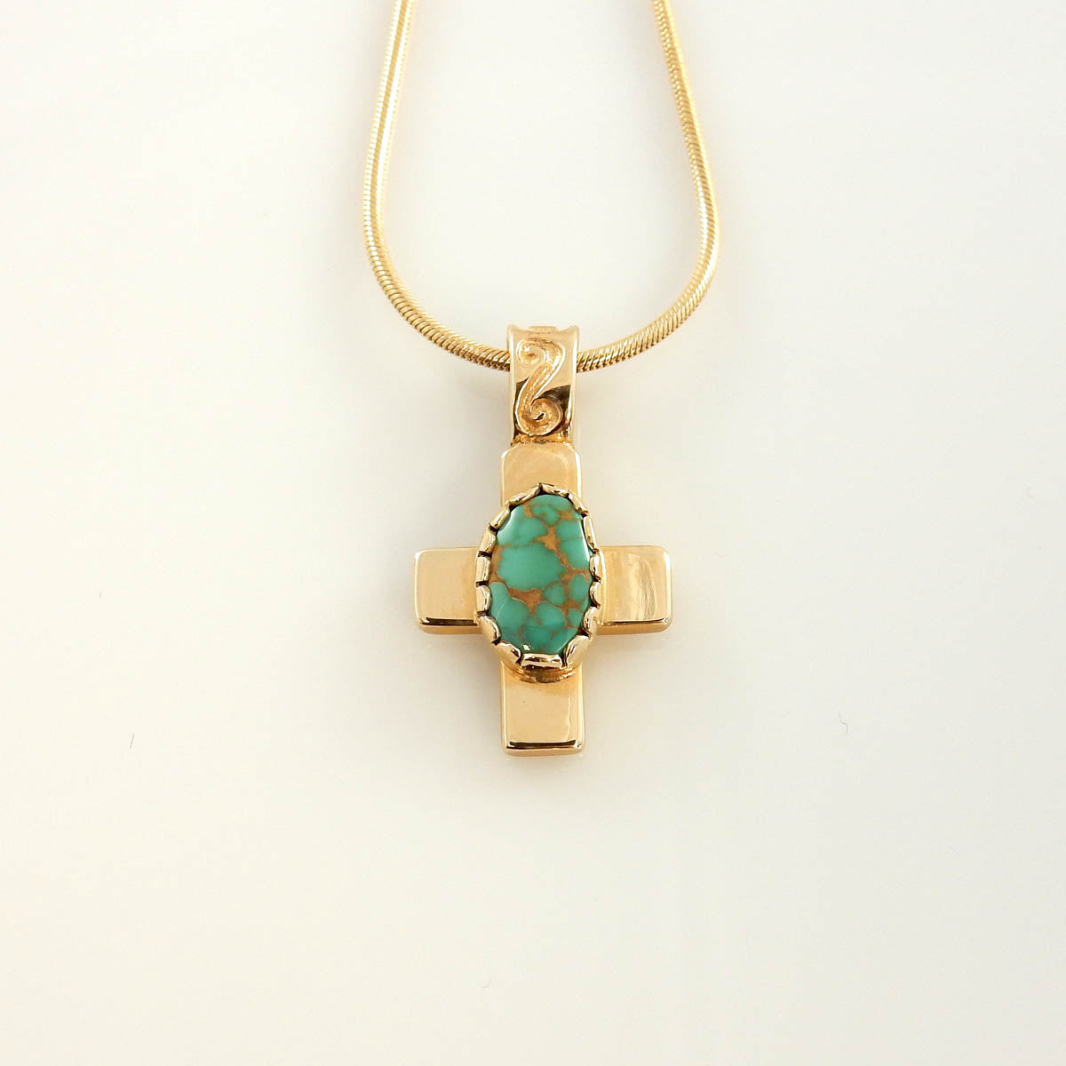14kt Gold Green Turquoise Cross Pendant - DeSantis