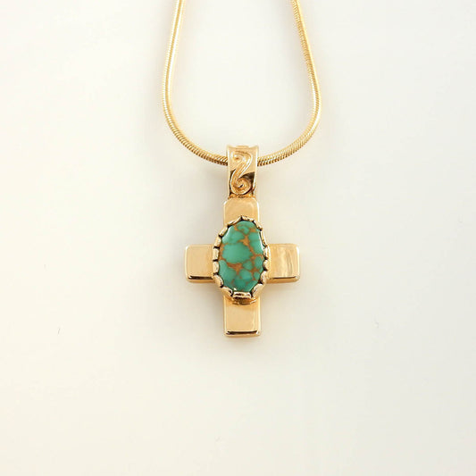 14kt Gold Green Turquoise Cross Pendant - DeSantis