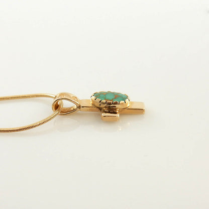 14kt Gold Green Turquoise Cross Pendant - DeSantis