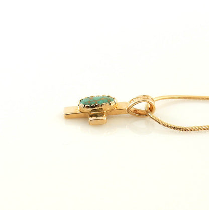 14kt Gold Green Turquoise Cross Pendant - DeSantis