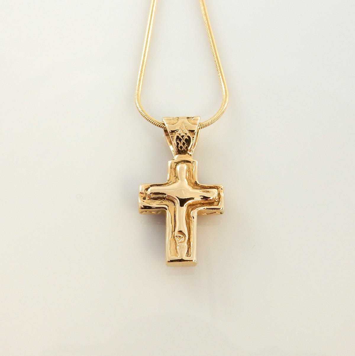 14kt Gold Natural Red Coral Inlay Cross Pendant - DeSantis