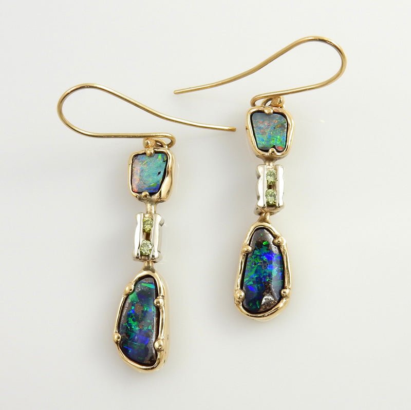 14kt Gold Opal Diamond Dangle Earrings
