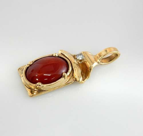 14kt Gold Red Coral Diamond Pendant - DeSantis