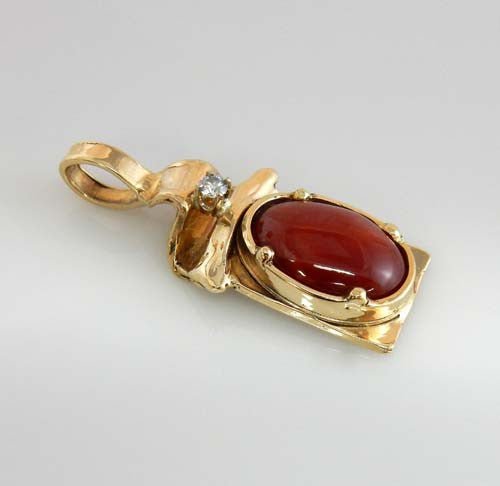 14kt Gold Red Coral Diamond Pendant - DeSantis