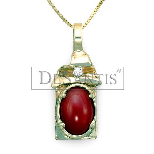 14kt Gold Red Coral Diamond Pendant - DeSantis