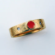 14kt Gold Red Italian Coral Diamond Ring Size 7 - DeSantis