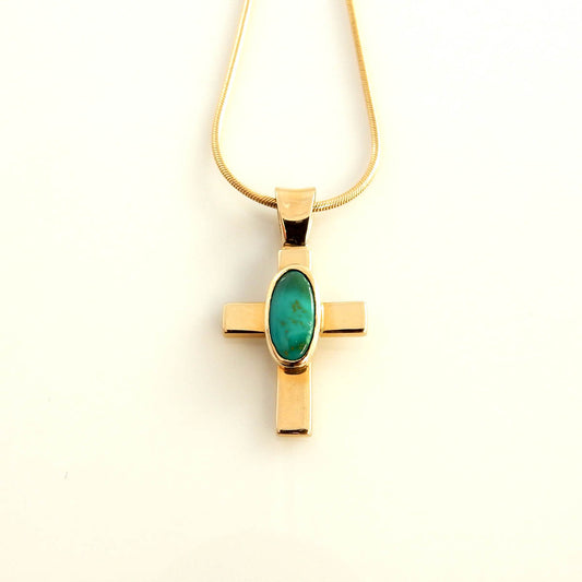 14kt Gold Royston Turquoise Cross Pendant - DeSantis