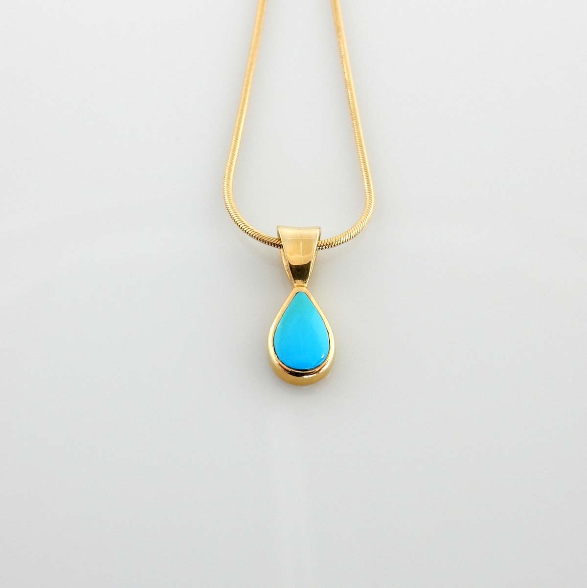 14kt Gold Sleeping Beauty Turquoise Inlay Teardrop Pendant - DeSantis