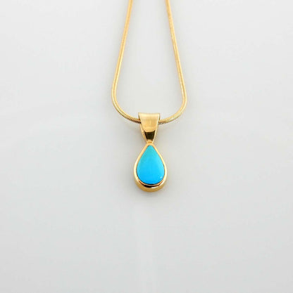 14kt Gold Sleeping Beauty Turquoise Inlay Teardrop Pendant - DeSantis