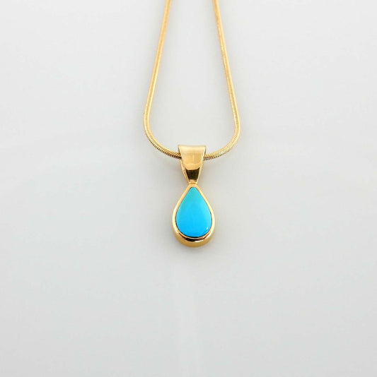 14kt Gold Sleeping Beauty Turquoise Inlay Teardrop Pendant - DeSantis
