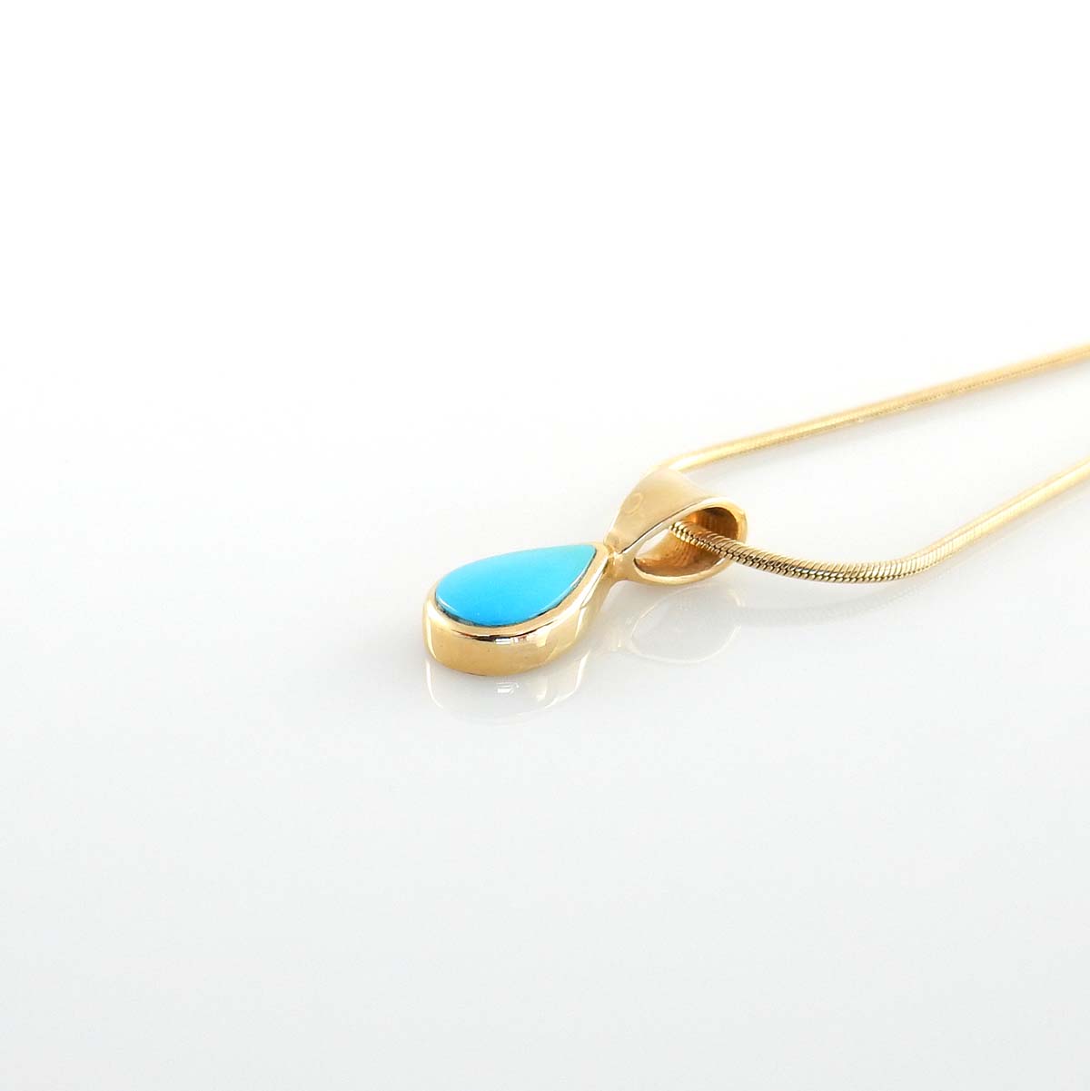 14kt Gold Sleeping Beauty Turquoise Inlay Teardrop Pendant - DeSantis