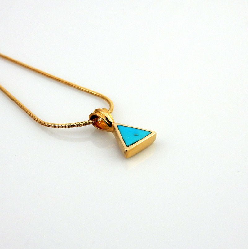 14kt Gold Sleeping Beauty Turquoise Inlay Triangle Pendant - DeSantis