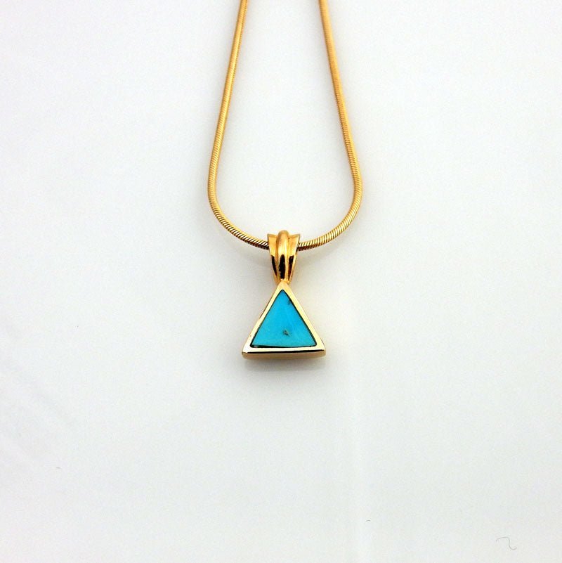 14kt Gold Sleeping Beauty Turquoise Inlay Triangle Pendant - DeSantis