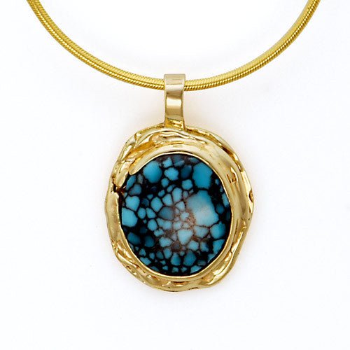 14kt Gold Spiderweb Turquoise Pendant - DeSantis