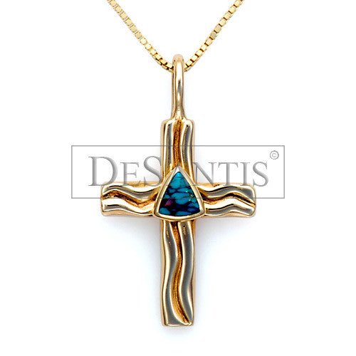 14kt Gold Turquoise Cross Pendant - DeSantis