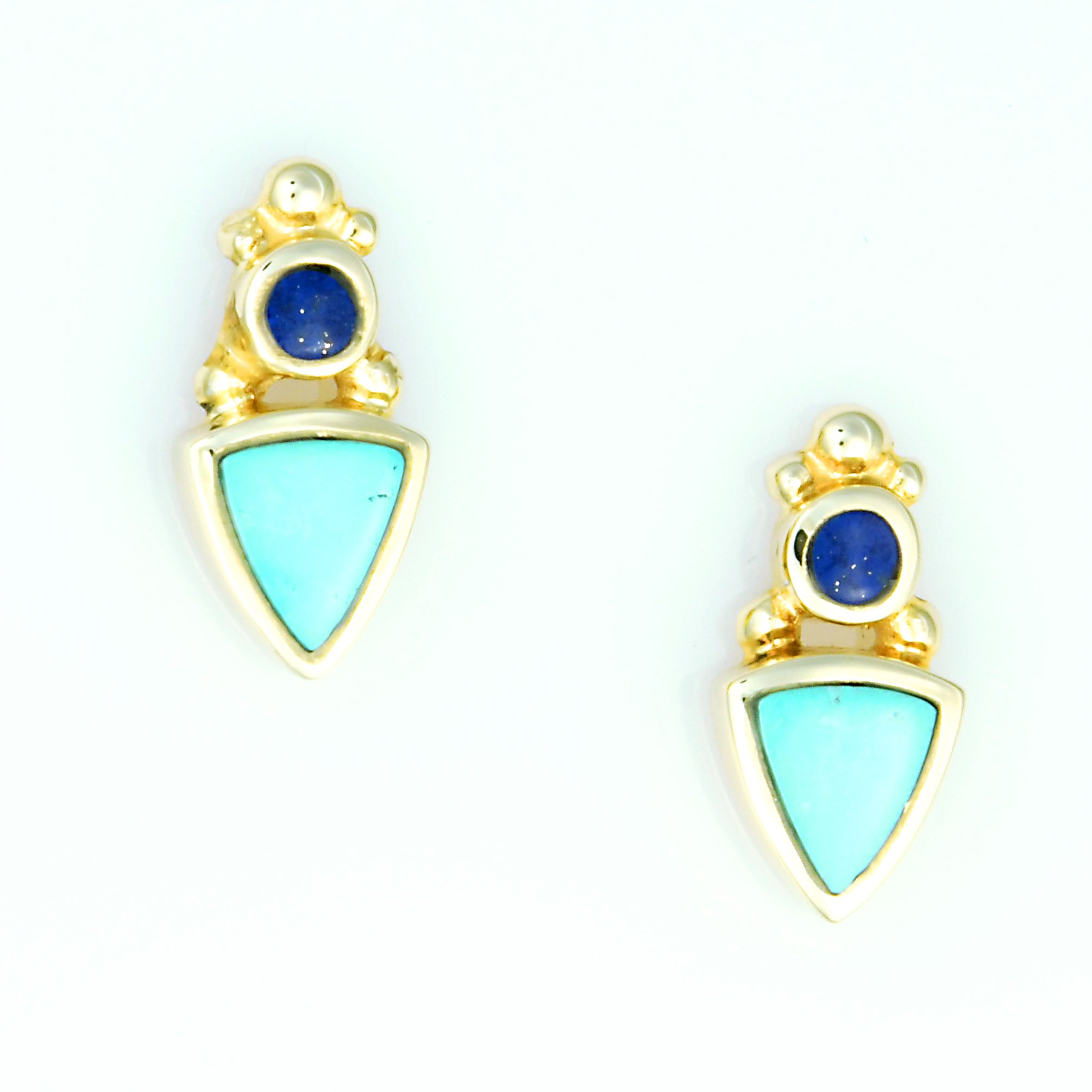 14kt Gold Turquoise Lapis Lazuli Inlay Earrings - DeSantis