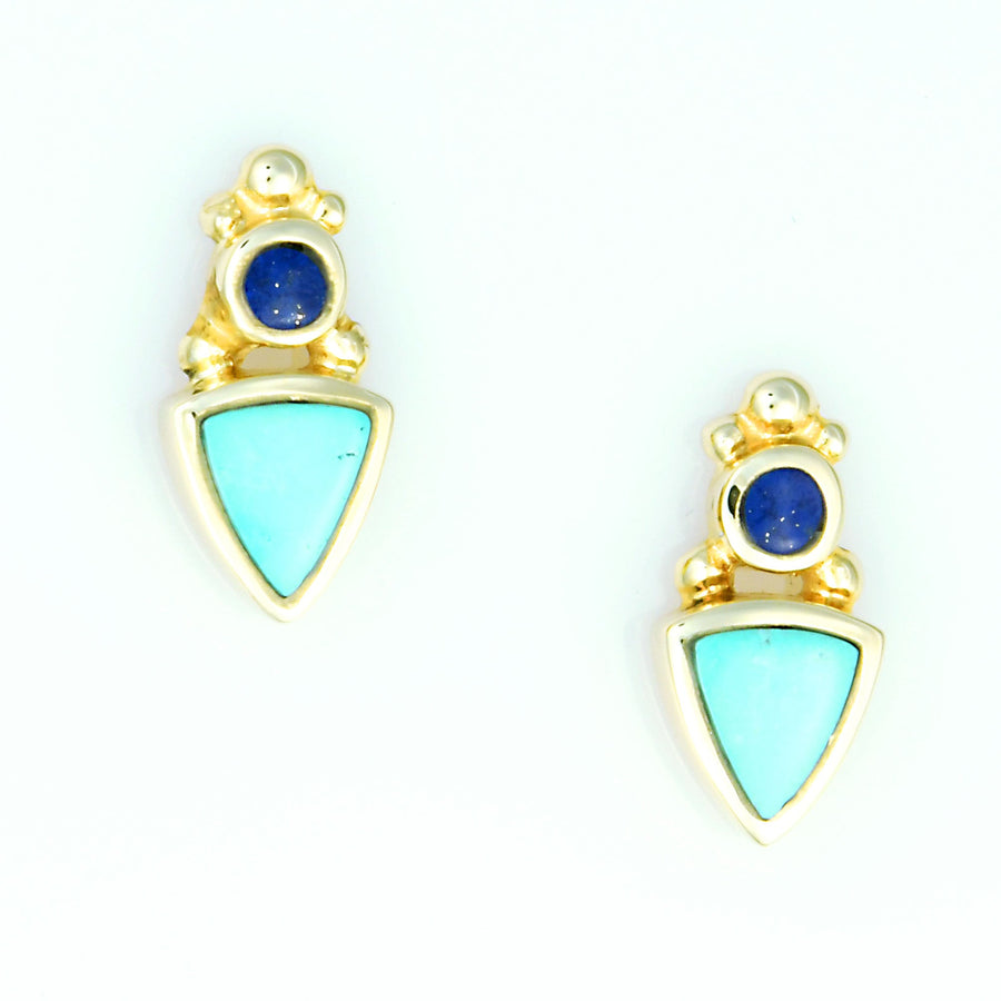 14kt Gold Turquoise Lapis Lazuli Inlay Earrings - DeSantis