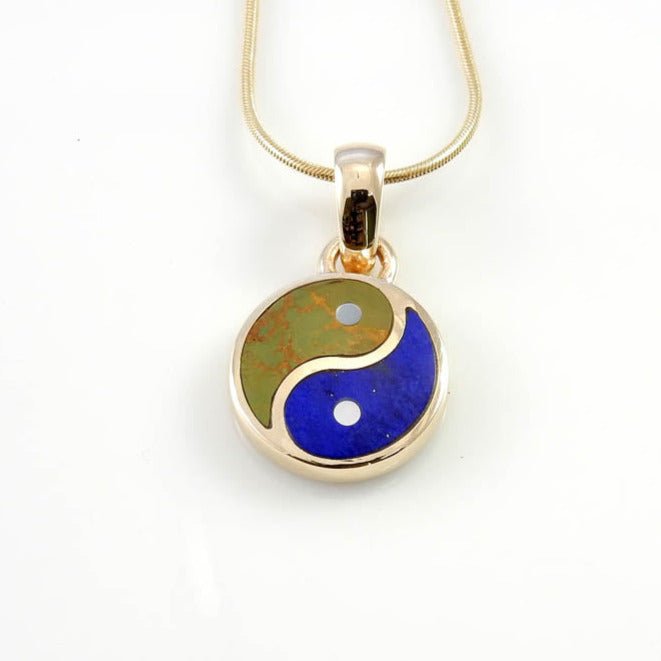 14kt Gold Turquoise Lapis Turquoise Yin Yang Pendant - DeSantis