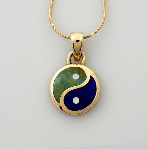 14kt Gold Turquoise Lapis Yin Yang Pendant - DeSantis