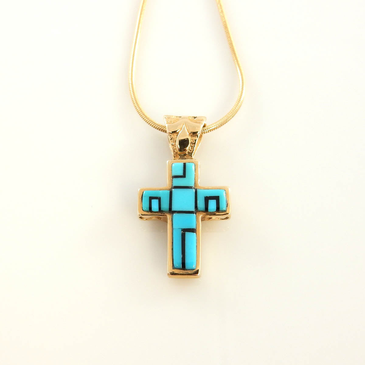14kt Gold Turquoise Onyx Inlay Cross Pendant - DeSantis