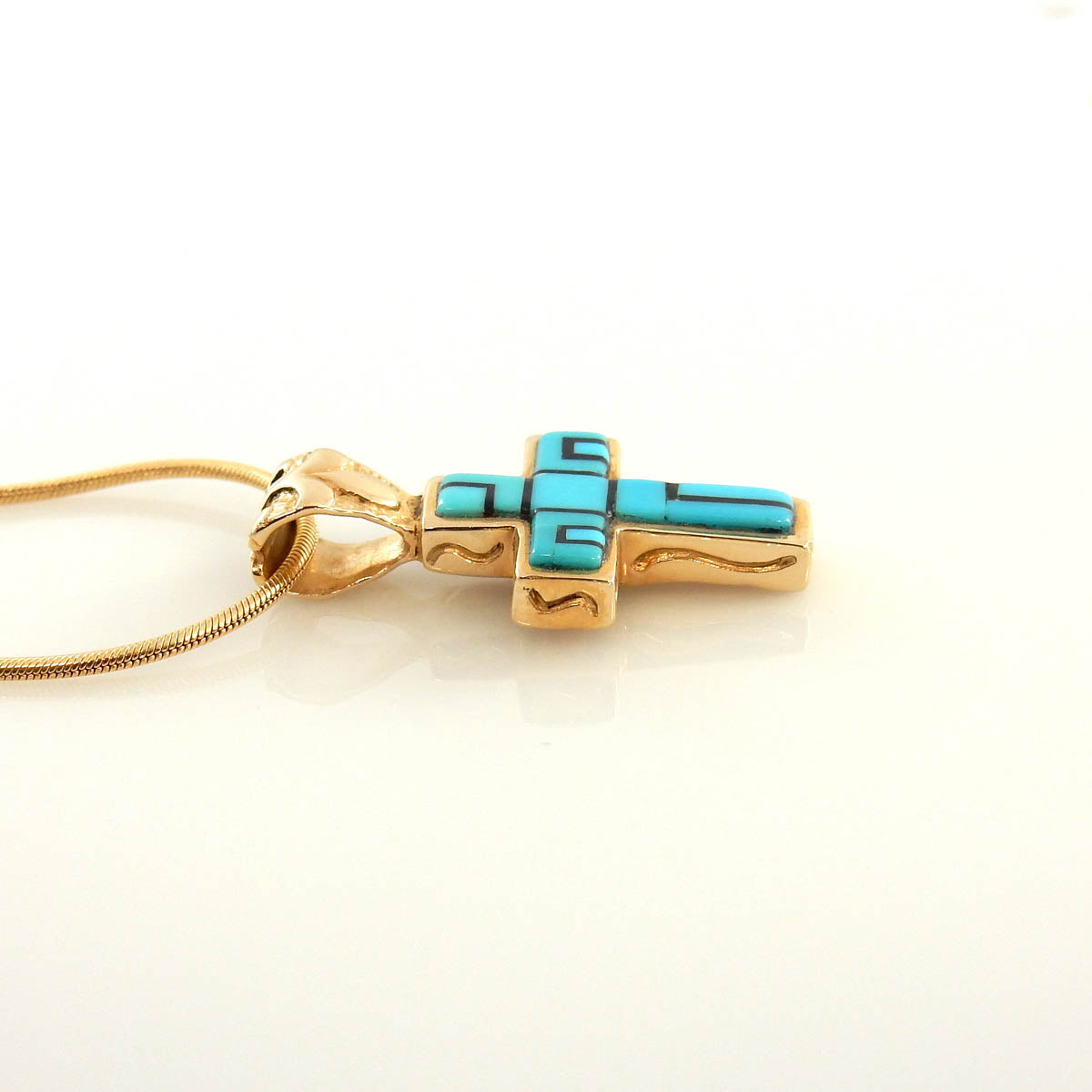 14kt Gold Turquoise Onyx Inlay Cross Pendant - DeSantis