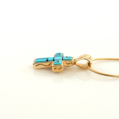 14kt Gold Turquoise Onyx Inlay Cross Pendant - DeSantis