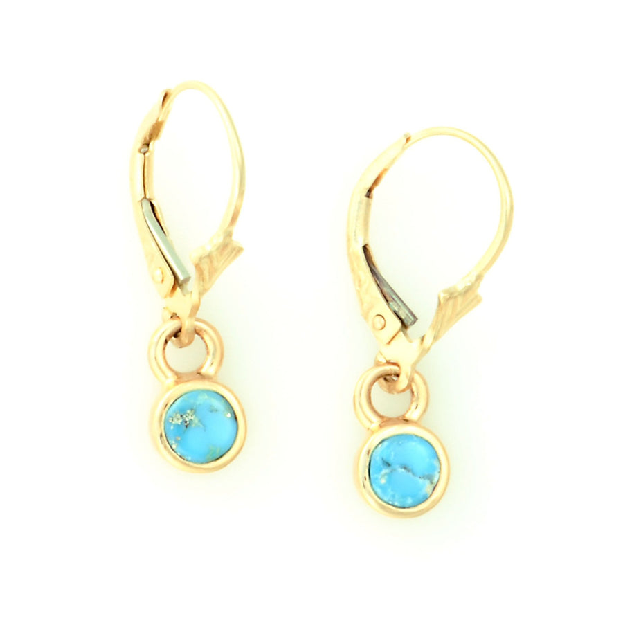 14kt Gold Turquoise Round Dangle Inlay Earrings - DeSantis